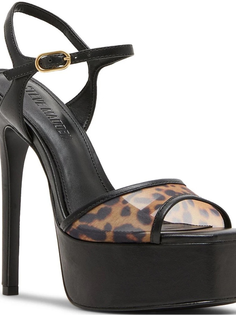 Steve Madden Black Platform Sandal with Leopard Mesh Strap